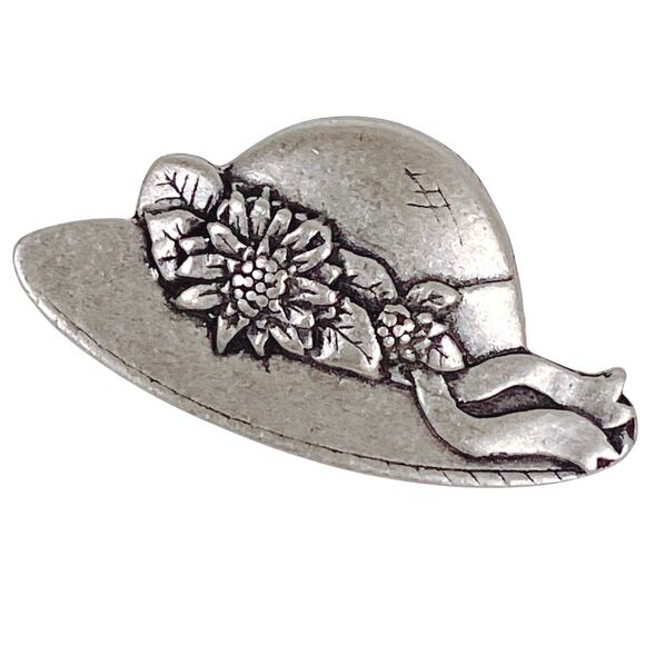 Vintage 2005 Birds & Blooms Pewter Floral Hat Brooch Pin - Picture 1 of 8